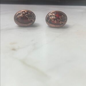 1928 Vintage Style Copper Earrings with Leaf Design